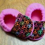 Mod Peace Signs And Pink Fleece Baby Booties