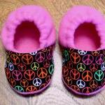 Mod Peace Signs And Pink Fleece Baby Booties